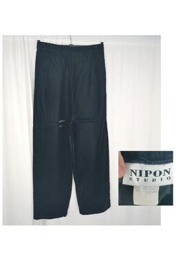 Vintage 80s Nipon Black Pants Medium Wide Leg Velvet